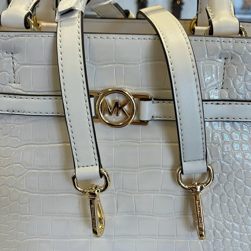 MICHAEL KORS Reed Large Leather Belted Satchel Crossbody Handbag Center Zip NWT